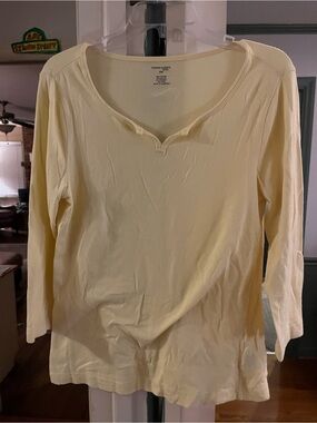 Denim&Co Pale Yellow Scoop Neck 3/4 Sleeve Top